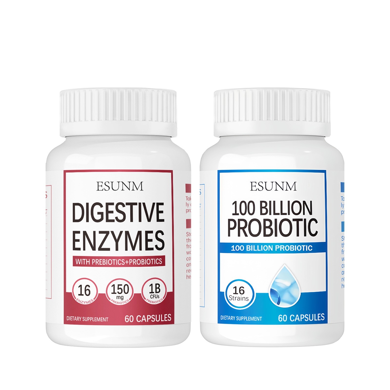 ESUNM Value Digestive Bundle  (2-Pack): Digestive Enzymes 60ct + Probiotics 60ct