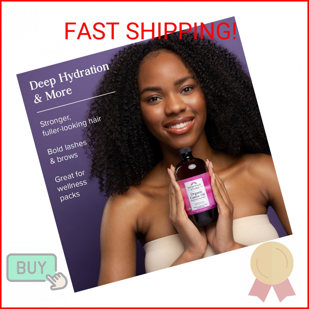 HERITAGE STORE Organic Castor Oil – Glass Bottle – Nourishing Treatment for Hair