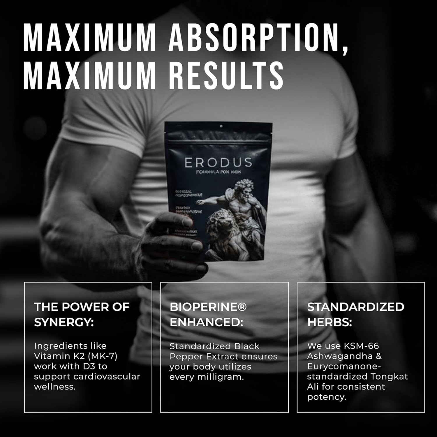 ERODUS Men Herbal Supplement Powder Ashwagandha Energy Vitality Support 30 Servi