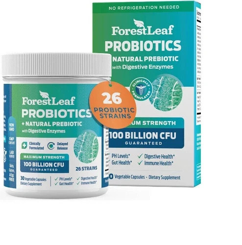 ForestLeaf Probiotics + Natural Prebiotic Digestive Enzymes 100 Billion CFU 30ct