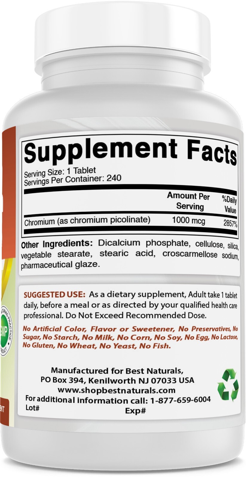Best Naturals Chromium Picolinate 1000mcg 240 Tablets