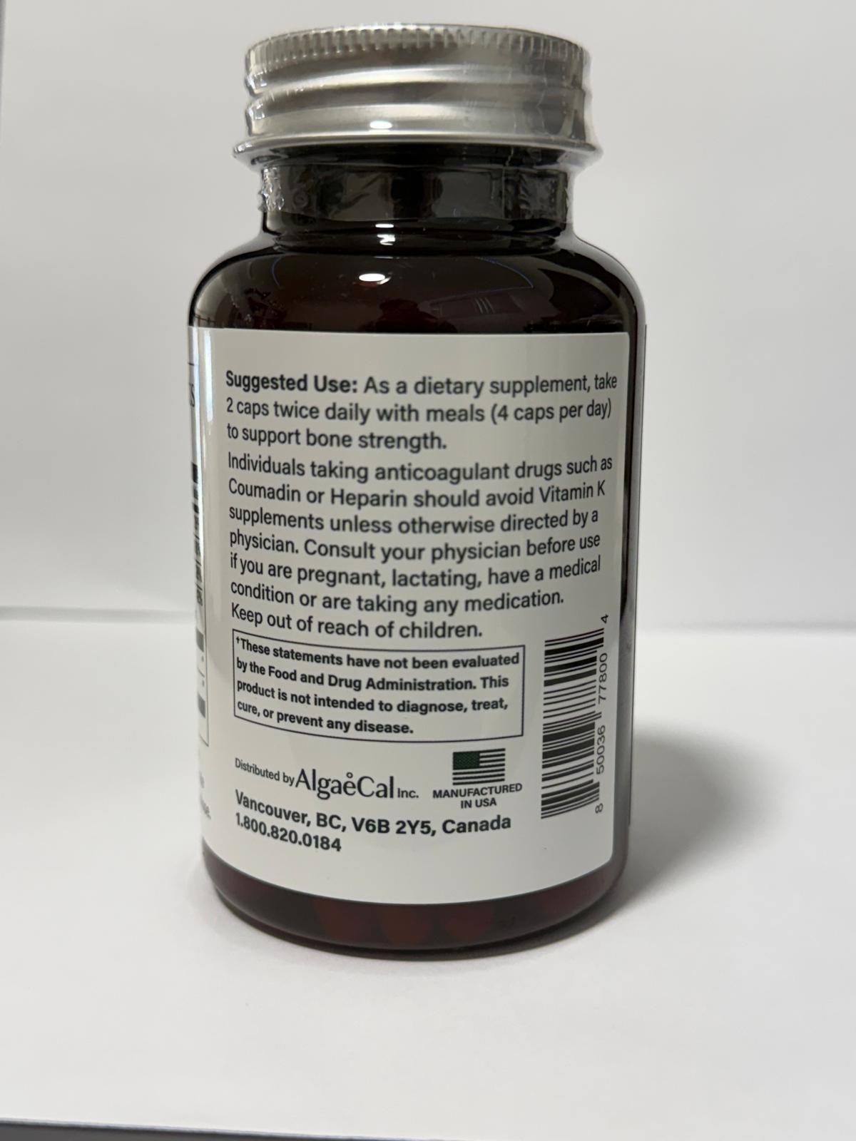 AlgaeCal Plus Dietary Supplement 120 Veggie Caps – Bone Strength Support