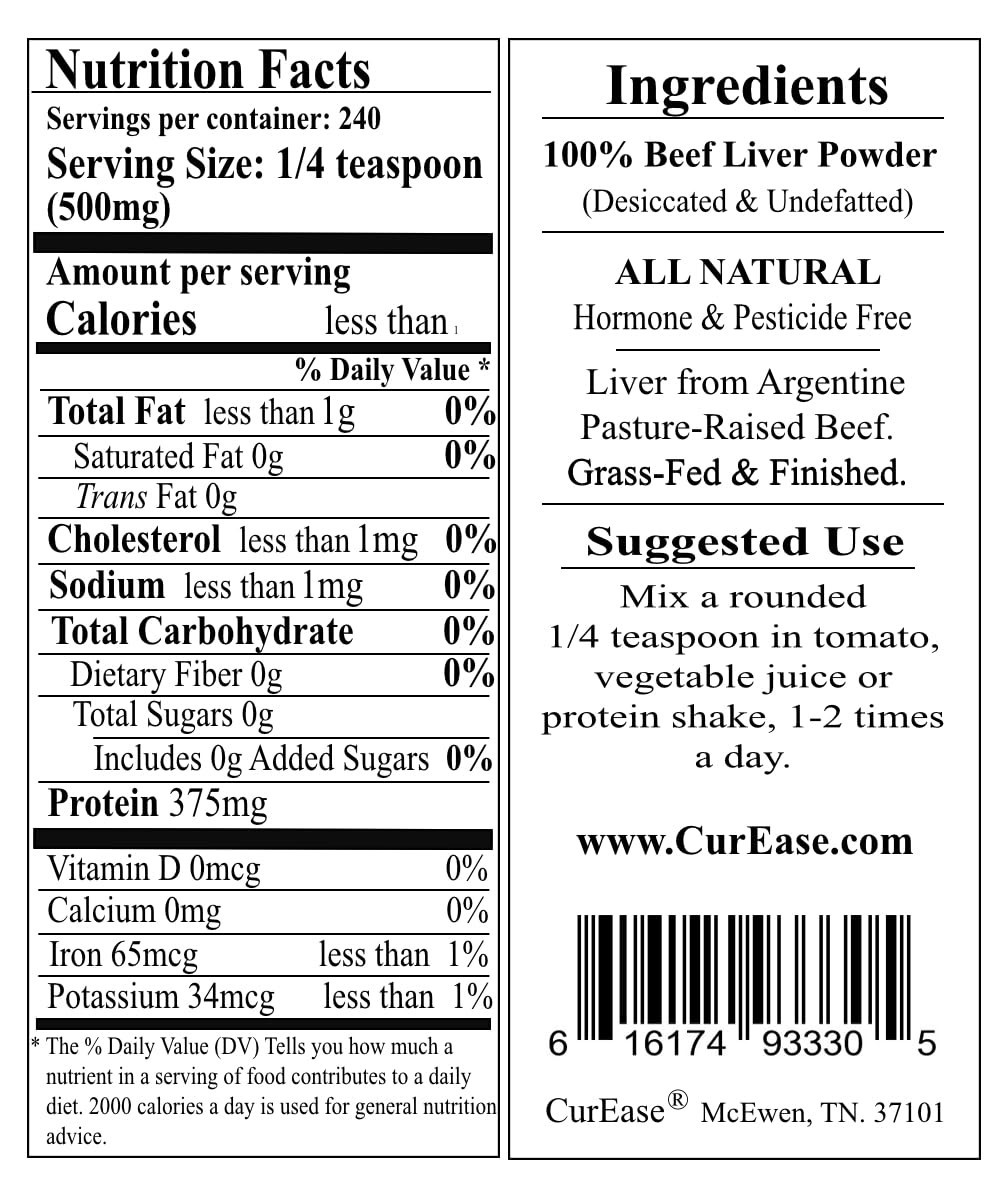 Grass-Fed Beef Liver Powder – Argentine, Undefatted, 4.2 oz, 240 Servings, Nutri
