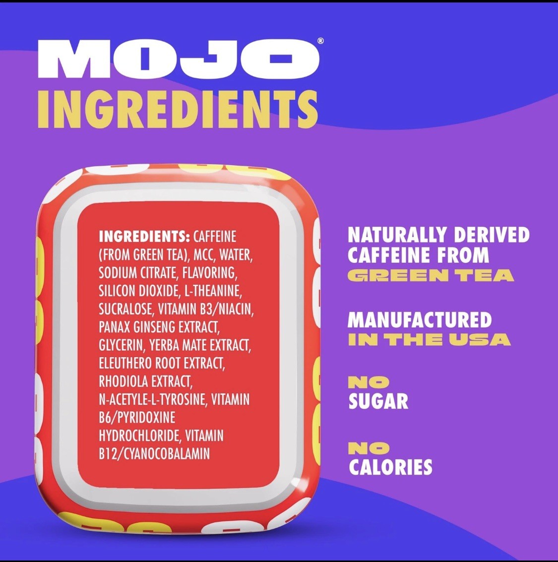 NEW MOJO Energy Boost, Tropical Punch Flavor, 50 mg/Caffeine Pouch, 75 Pouches