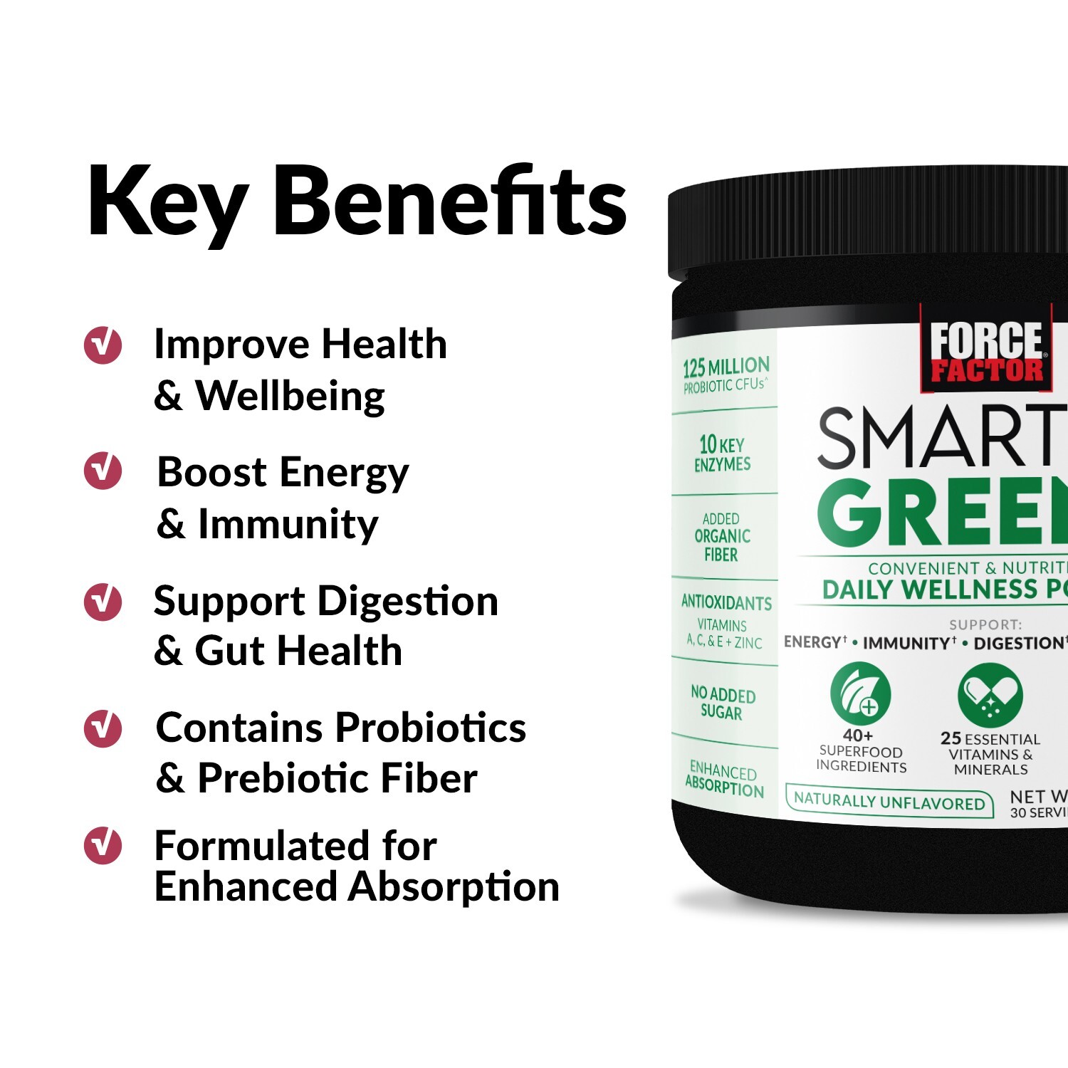 Force Factor Smarter Greens Daily Wellness Powder, Greens Superfood Powder