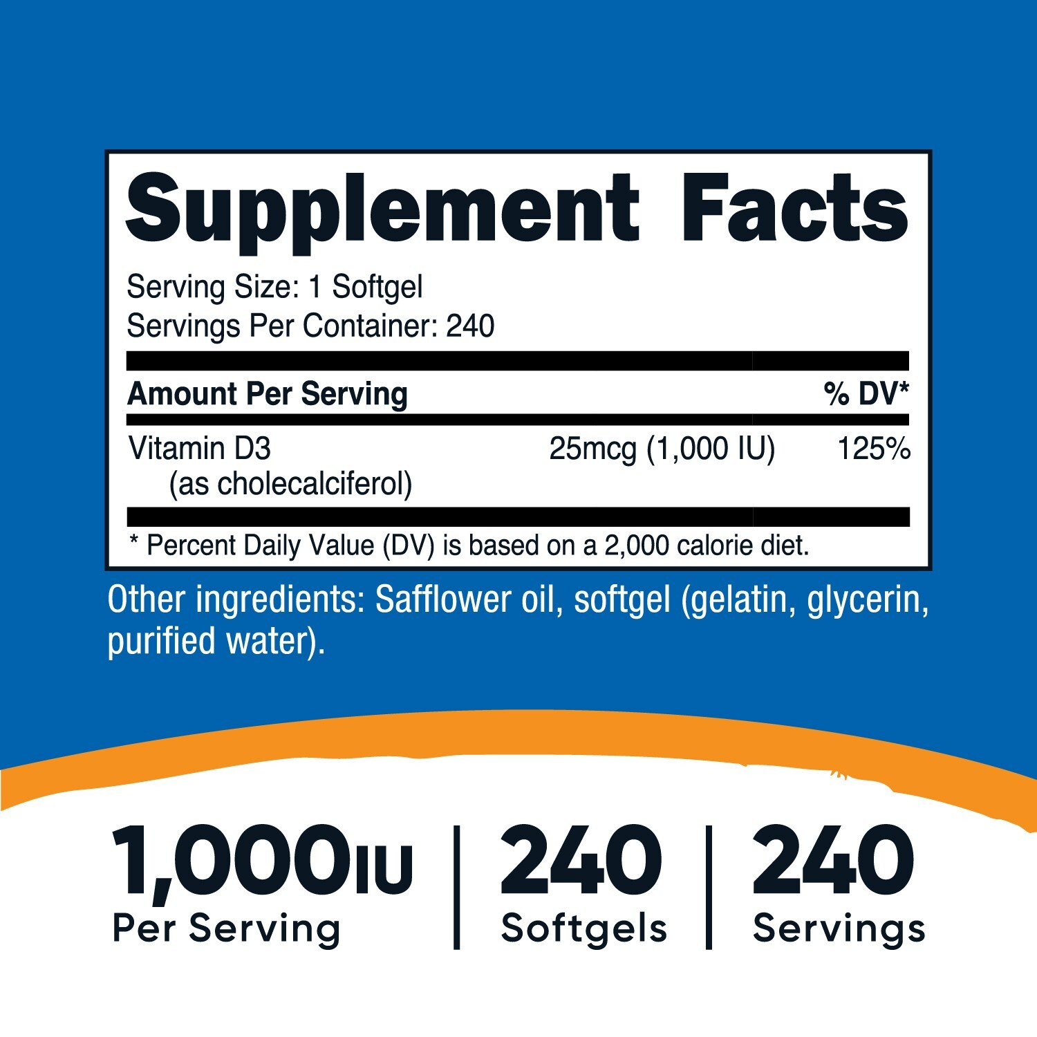 Nutricost Vitamin D3 1000 iu Softgels, 240 Softgels – Non-GMO & Gluten Free