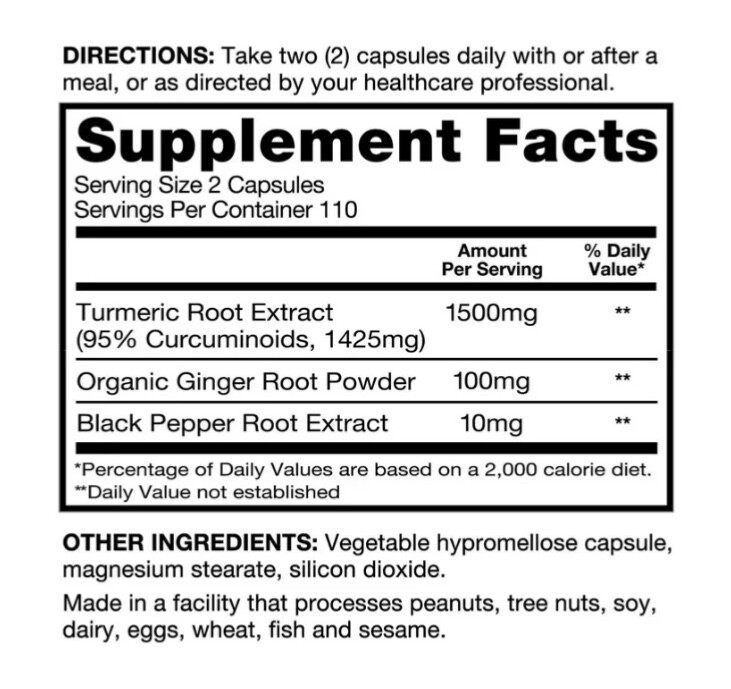 Qunol Turmeric Curcumin 1500mg with Bioprene Capsules – 220 Count EXP 04/2027