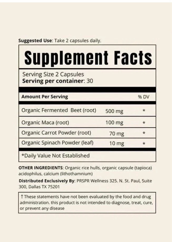 PRSPR Wellness Fermented Beet w/ Maca 60 Vegan Capsules Exp 12/27 FREE FAST SHIP