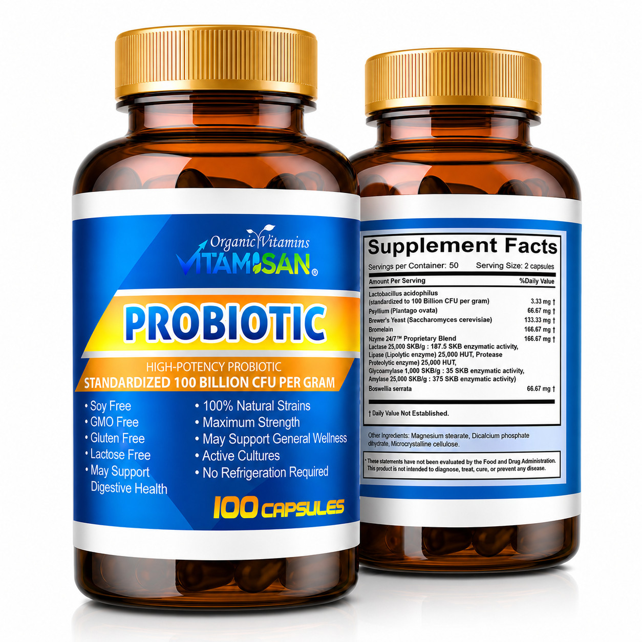Probiotics 100 Billion CFU Potency Digestive Immune Health 100 Capsules