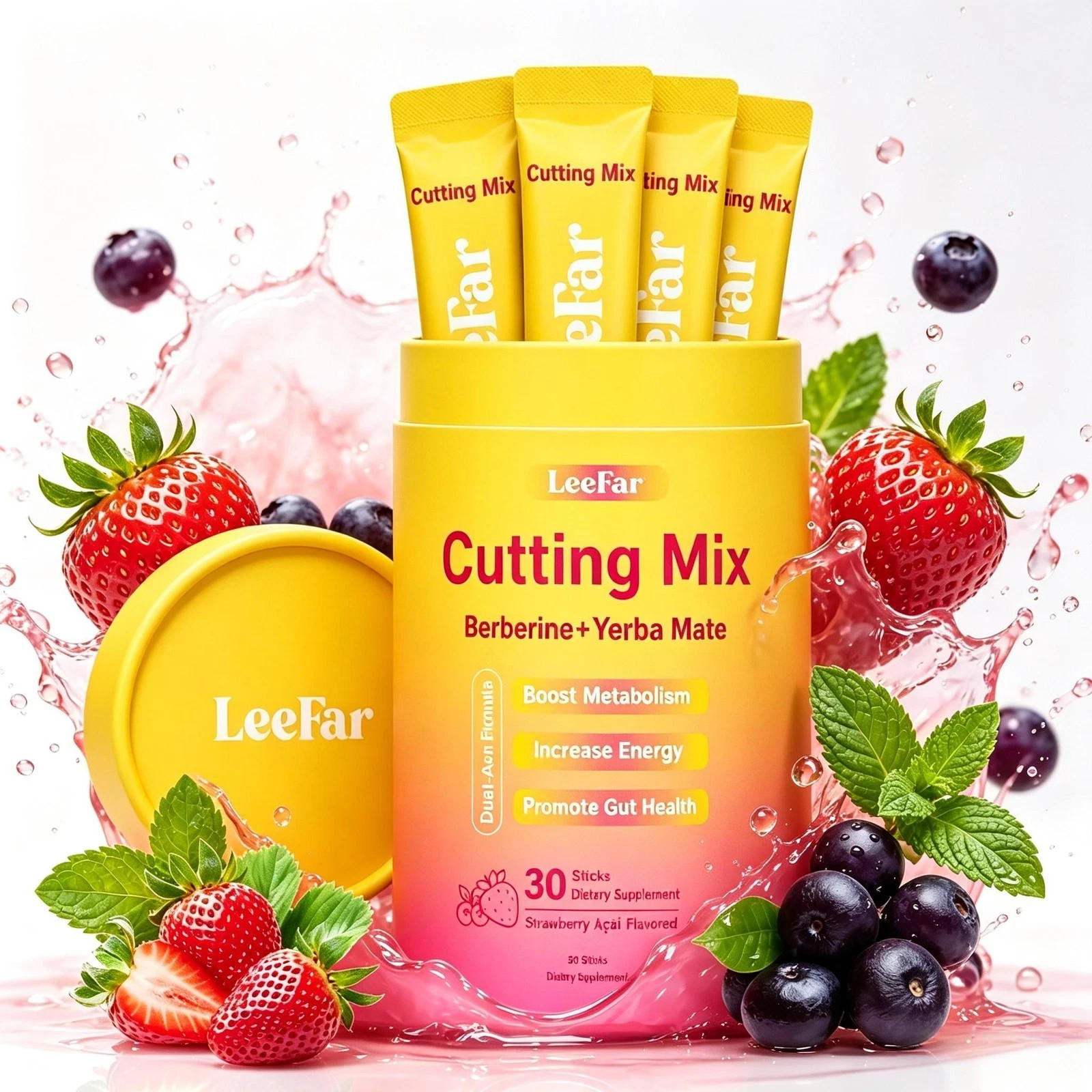 30 Stick Packs LeeFar Cutting Drink Mix – Berberine, Chromium,5-HTP, Yerba Mate
