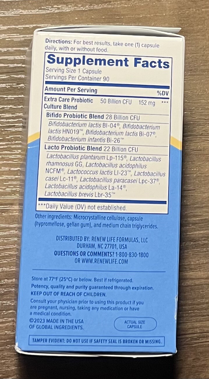 Renew Life Extra Care Digestive Probiotic 50 Billion CFU 90 Caps BNIB EXP 2027