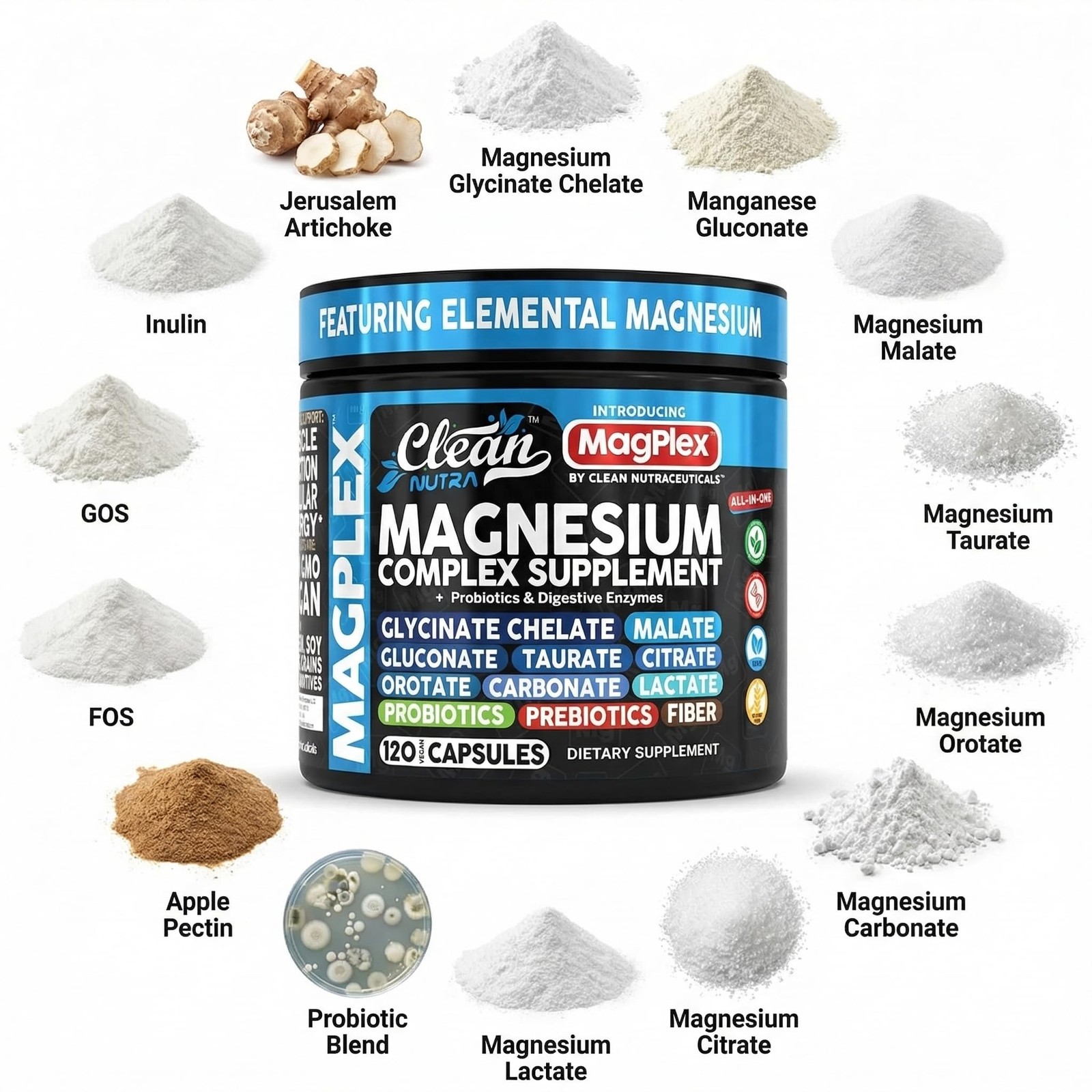 8in1 Magnesium Supplement Complex | 120 Count (Pack of 1), Black/Blue