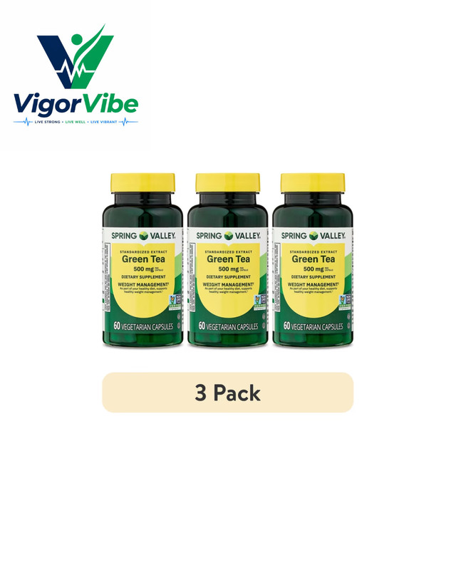 3 Pack Spring Valley Green Tea Extract 500 mg Vegetarian Capsules 60 Count