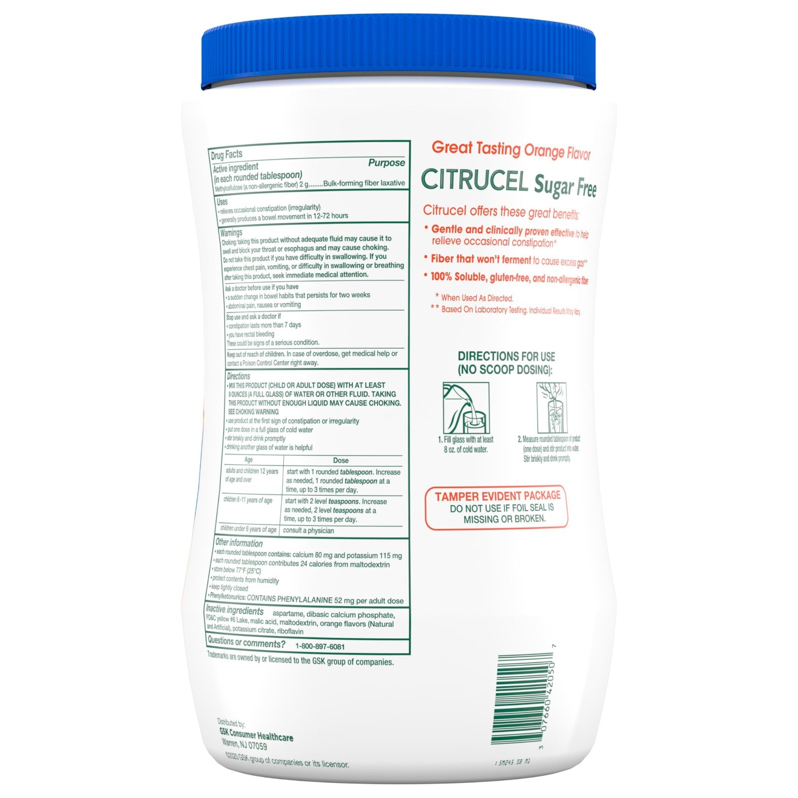 Sugar Free Fiber Powder for Constipation Relief, Methylcellulose, Orange Flavor