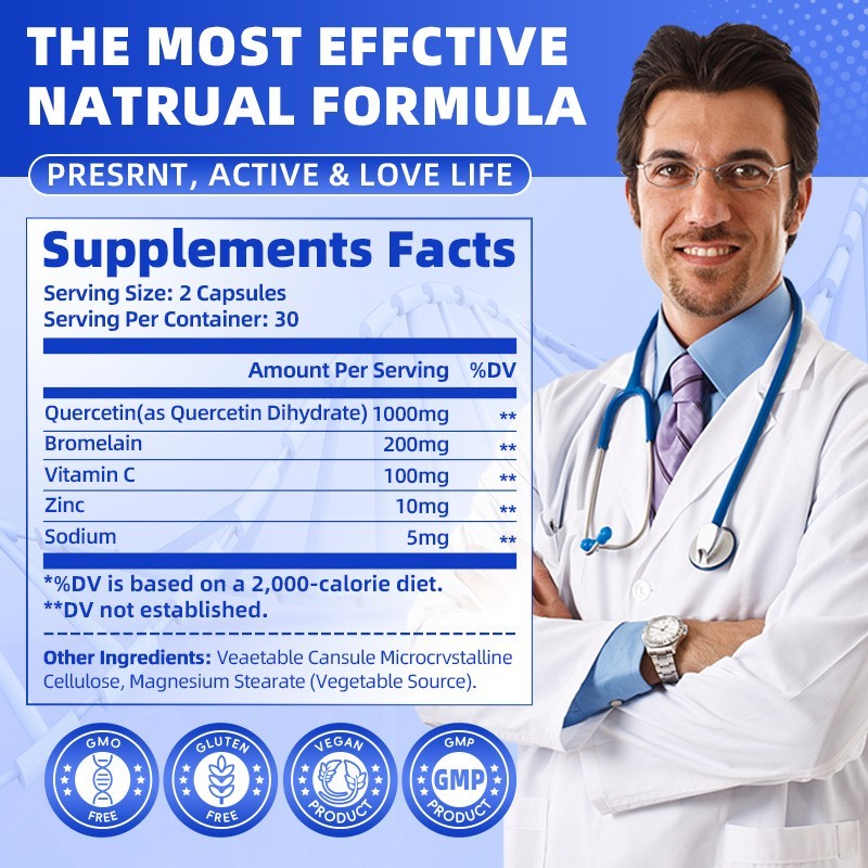 1000MG Quercetin with Bromelain & Zinc – Natural Immune Support Supplement