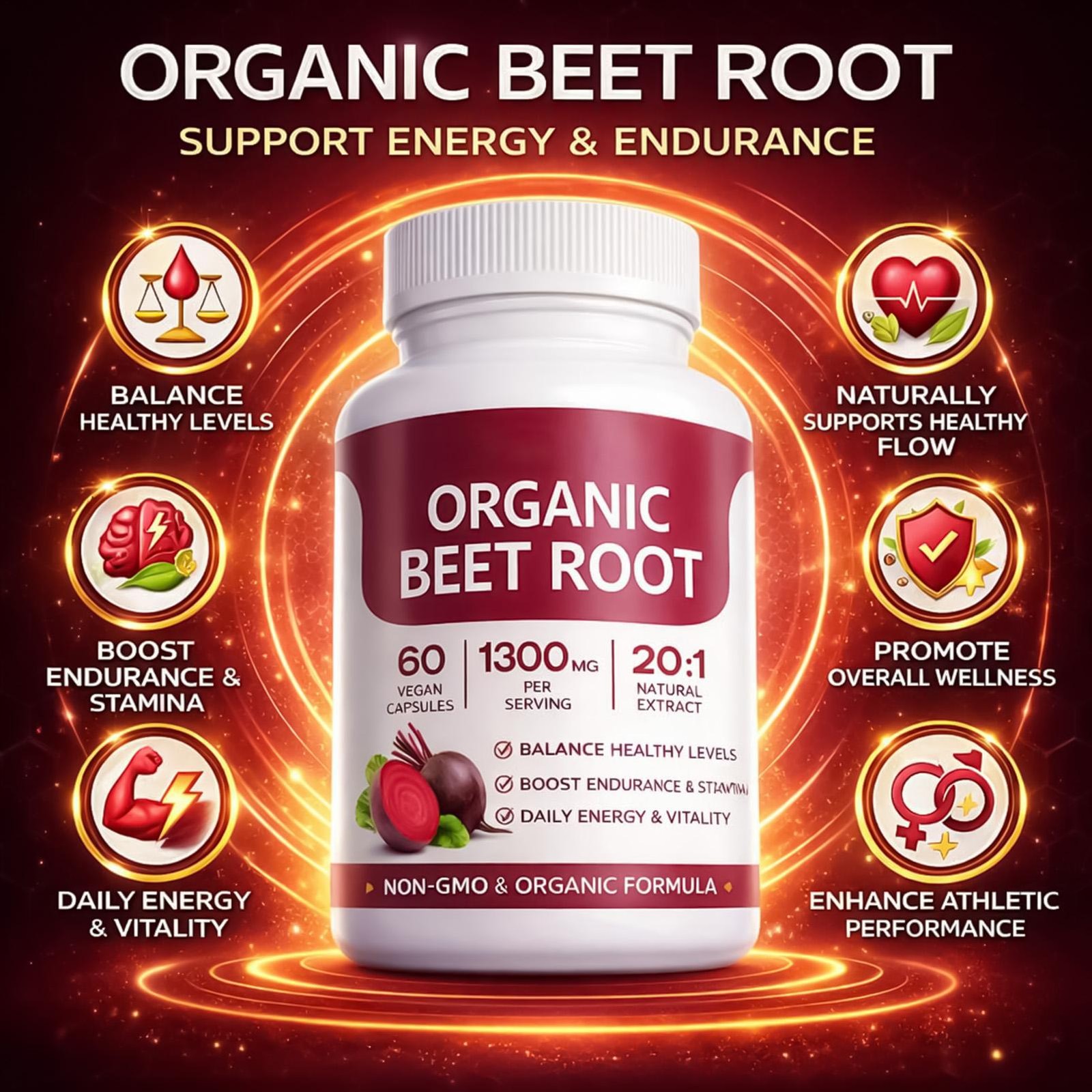 Beet Organic Root Capsules , Purely Natural , Supports Circulatory Wellness