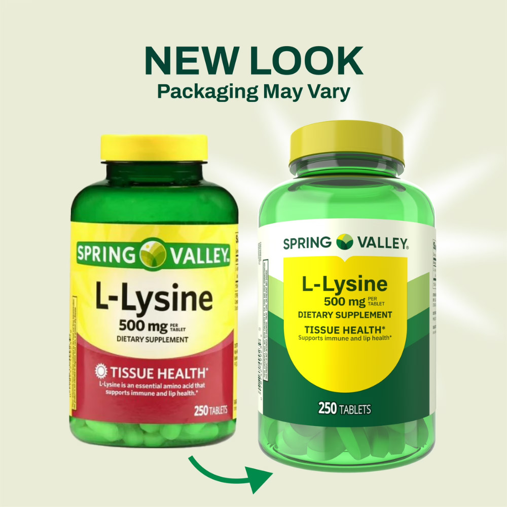 Spring Valley L-Lysine 500MG Dietary Supplement – 250 Count, Gluten Free, 1 Pack