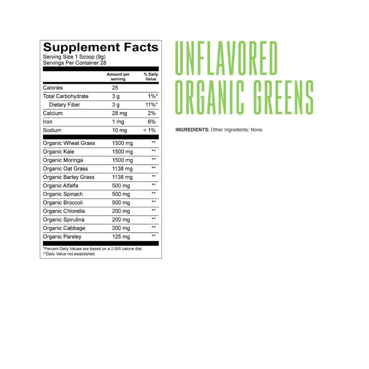 Transform HQ Organic Greens – Unflavored 9oz 28 servings – EXP 7/2026