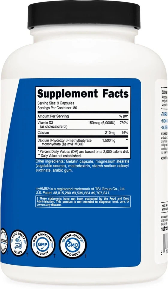 Nutricost HMB 1500mg & Vitamin D3 6000 IU Supplement, 240 Capsules, Non-GMO _USA
