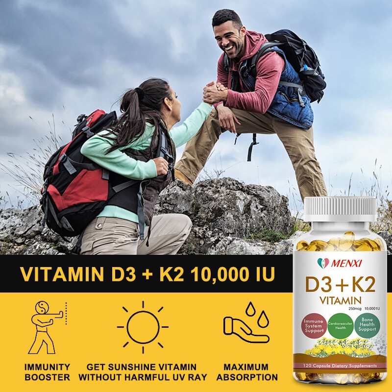 Vitamin K2 (MK7) with D3 10000 IU Capsules, BioPerine Supplement, Immune Health