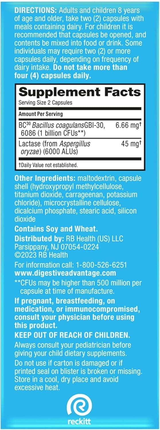 Digestive Advantage Probiotics + Lactase Digestive Enzymes Digestive Health 96CT