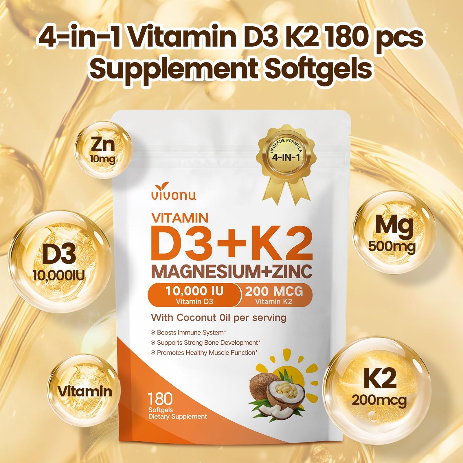 Vitamin D3 K2 Magnesium Zinc Softgel Cardiovascular Health Support Support