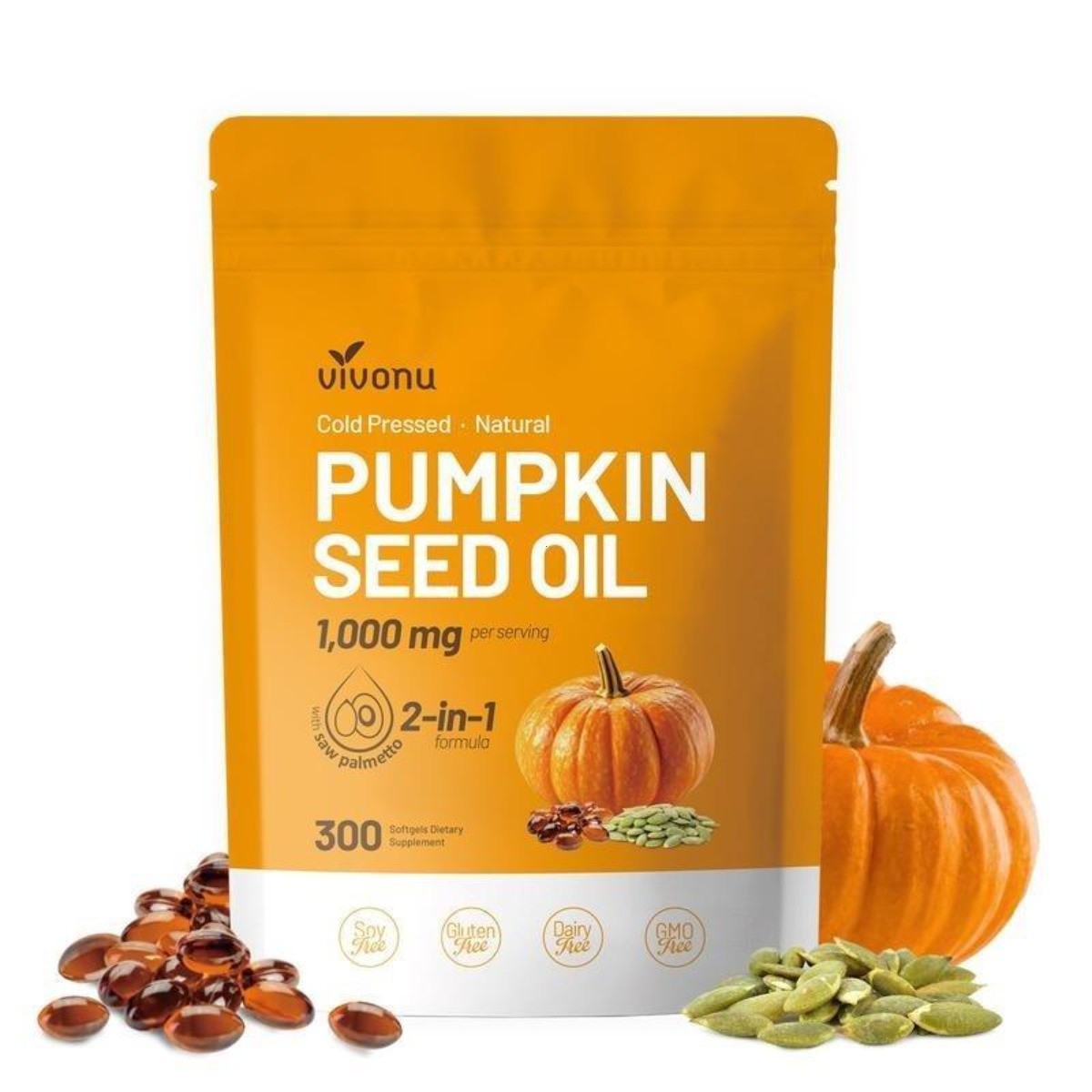 VivoNu NutriFlow Pumpkin Seed & Saw Palmetto, 300 Cold Pressed Softgels