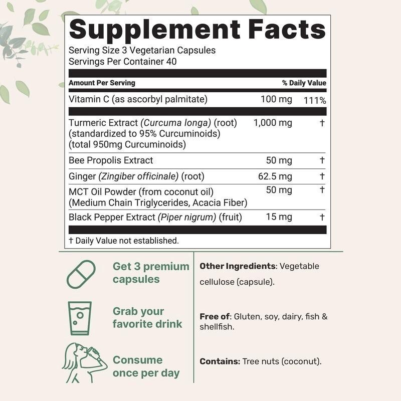 95% Pepper, 1000mg – Ginger, Black with MCT – 120 Veggie Caps Turmeric Curcumin