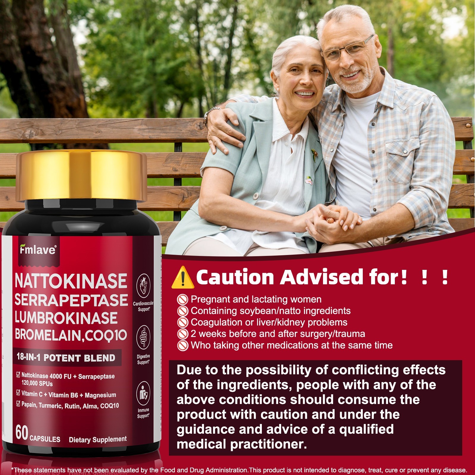Nattokinase Supplement 4000FU Bromelain, Blood Flow, Heart Cardiovascular Health