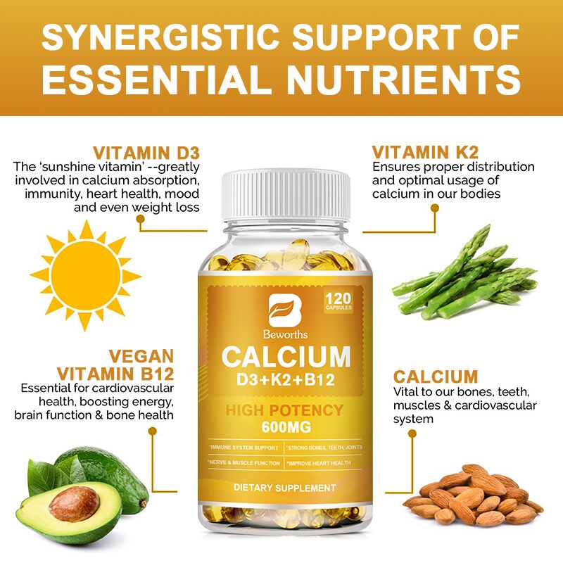 Vitamin D3 K2 Calcium B12 Complex Supports Bone Health & Joint Strength