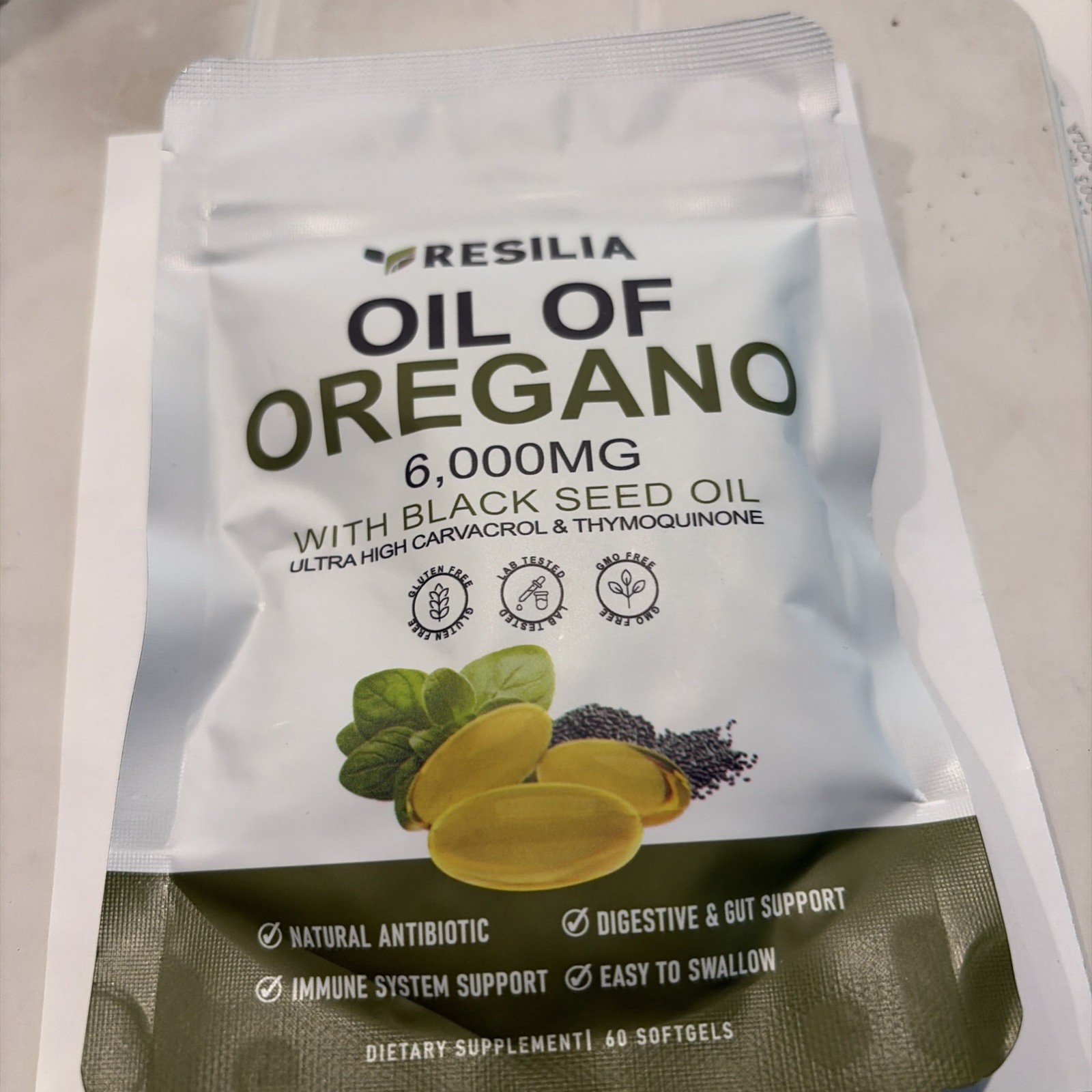 Resilia 6,000mg Oil of Oregano + Black Seed Oil 60 Softgels Immune Support