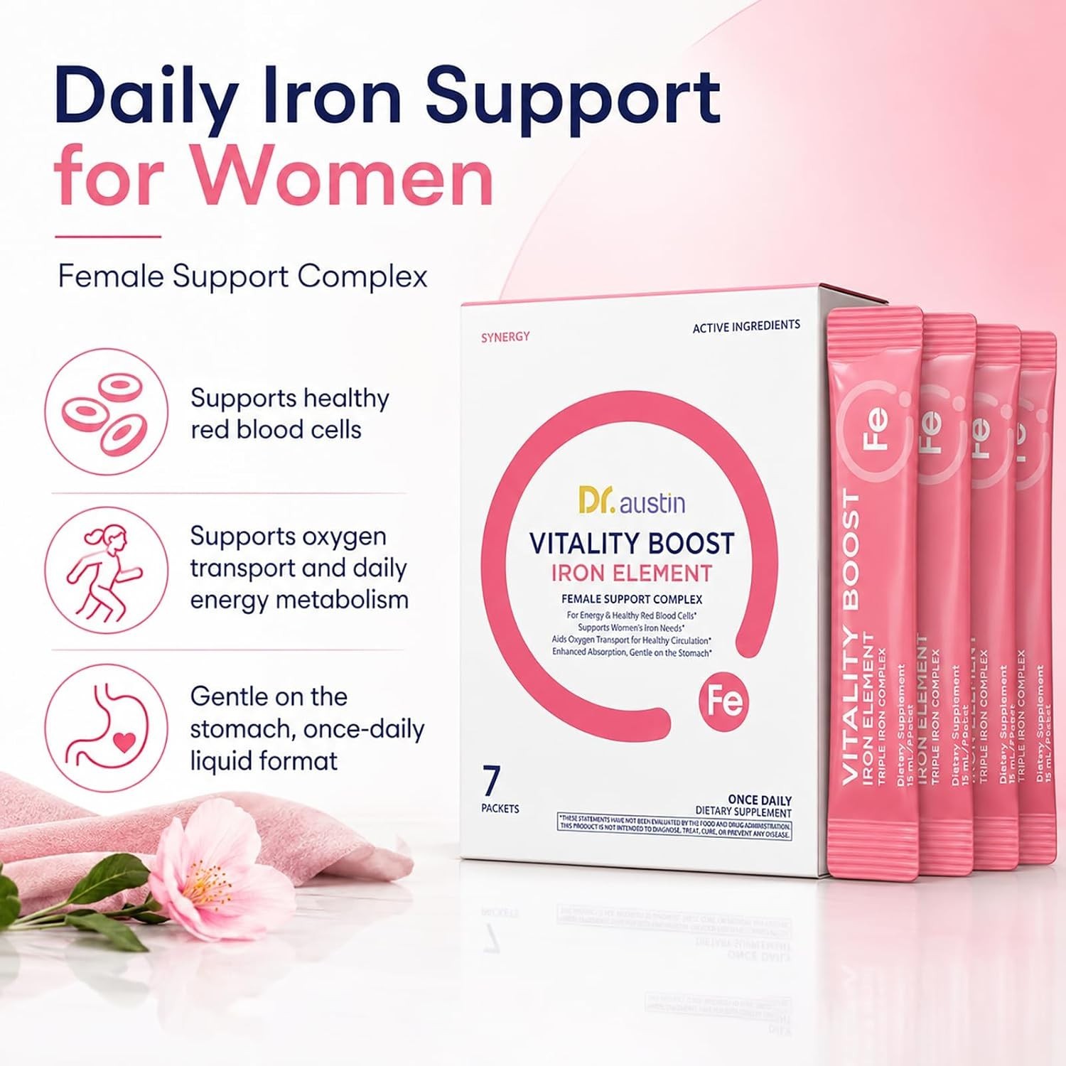 Dr. Austin Vitality Boost Iron Element with B-Vitamins & C – Gentle, High-Absorp