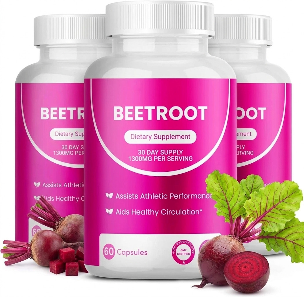 3PCS Rosabella Organic Beet Root 60 Capsules Natural Energy Boost Blood Pressure