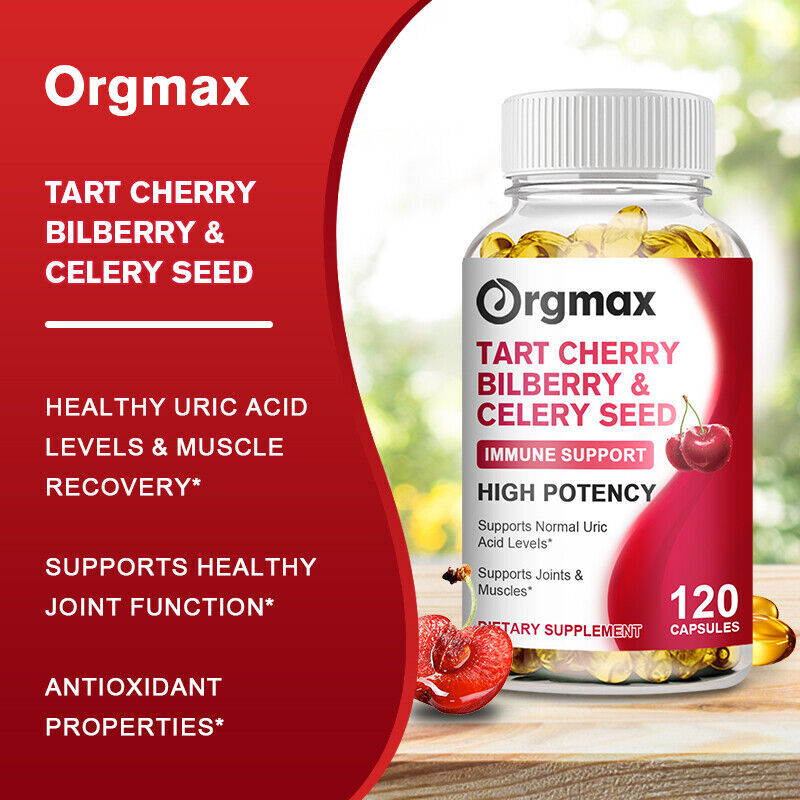 120pcs Strength Tart Cherry Extract 1000mg Plus Celery Seed and Bilberry Extract