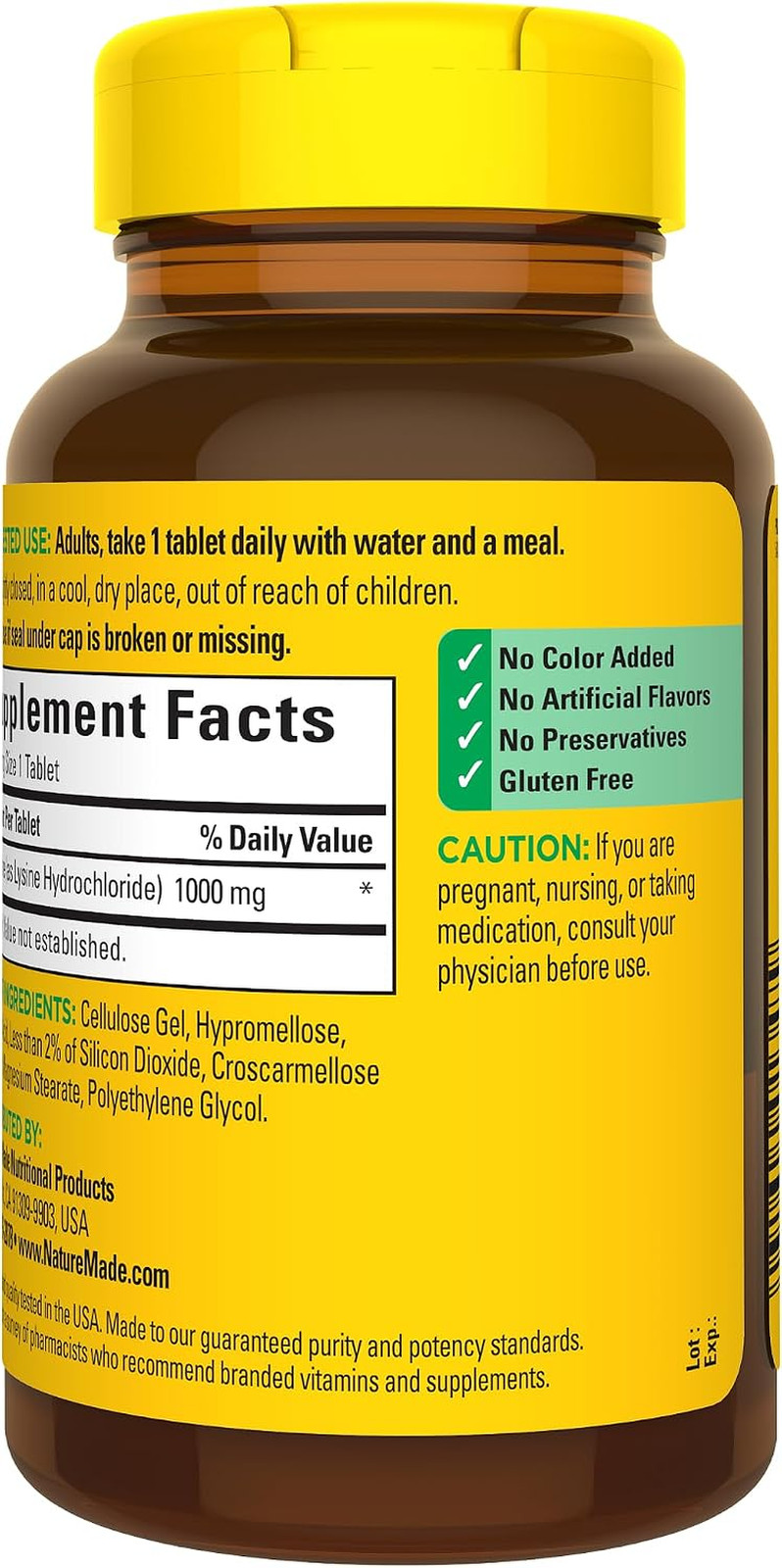 Nature Made L-Lysine 1000mg Extra Strength Protein Synthesis 60ct Pack of 3