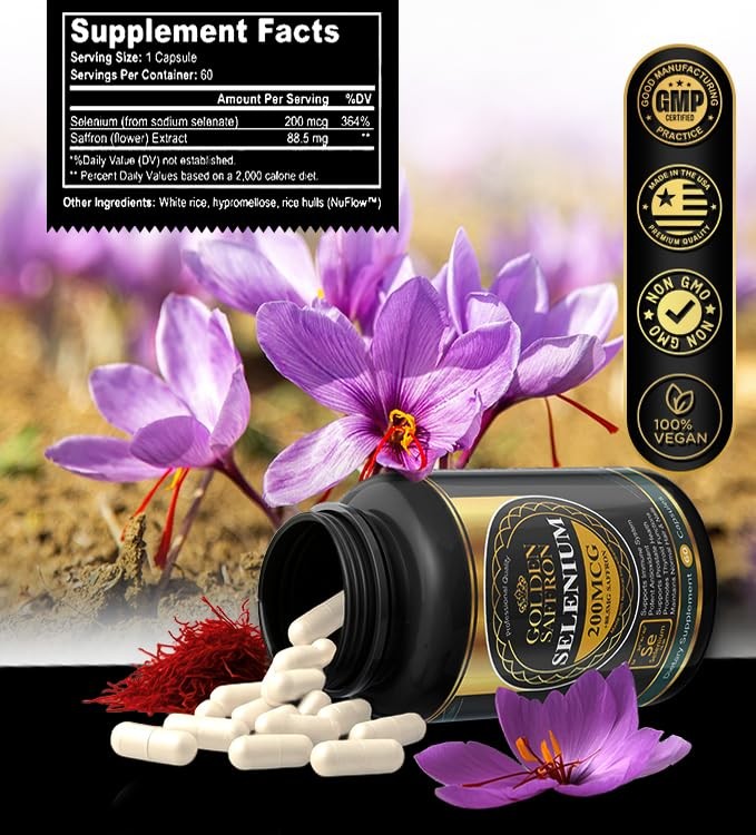 Golden Saffron Selenium (200mcg & 88.5 mg 60 Count (Pack of 1)