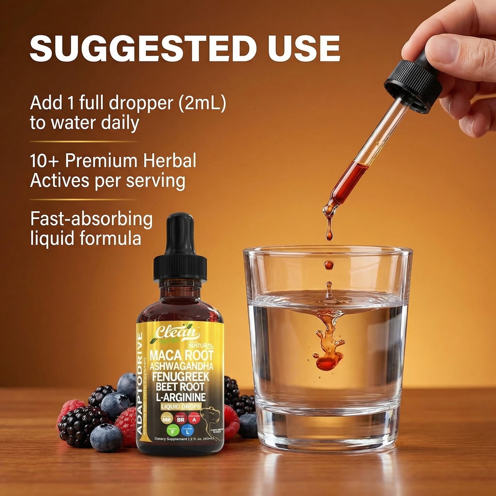 Clean Nutra Organic Maca Root Liquid Drops with 2 Fl Oz (Pack of 1), Amber