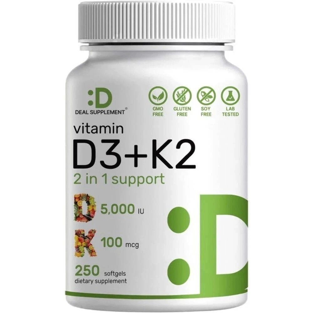 3 BOTTLES DEAL SUPPLEMENT Vitamin D3 K2 5000IU Softgel, 2-1 Complex, 250 Count