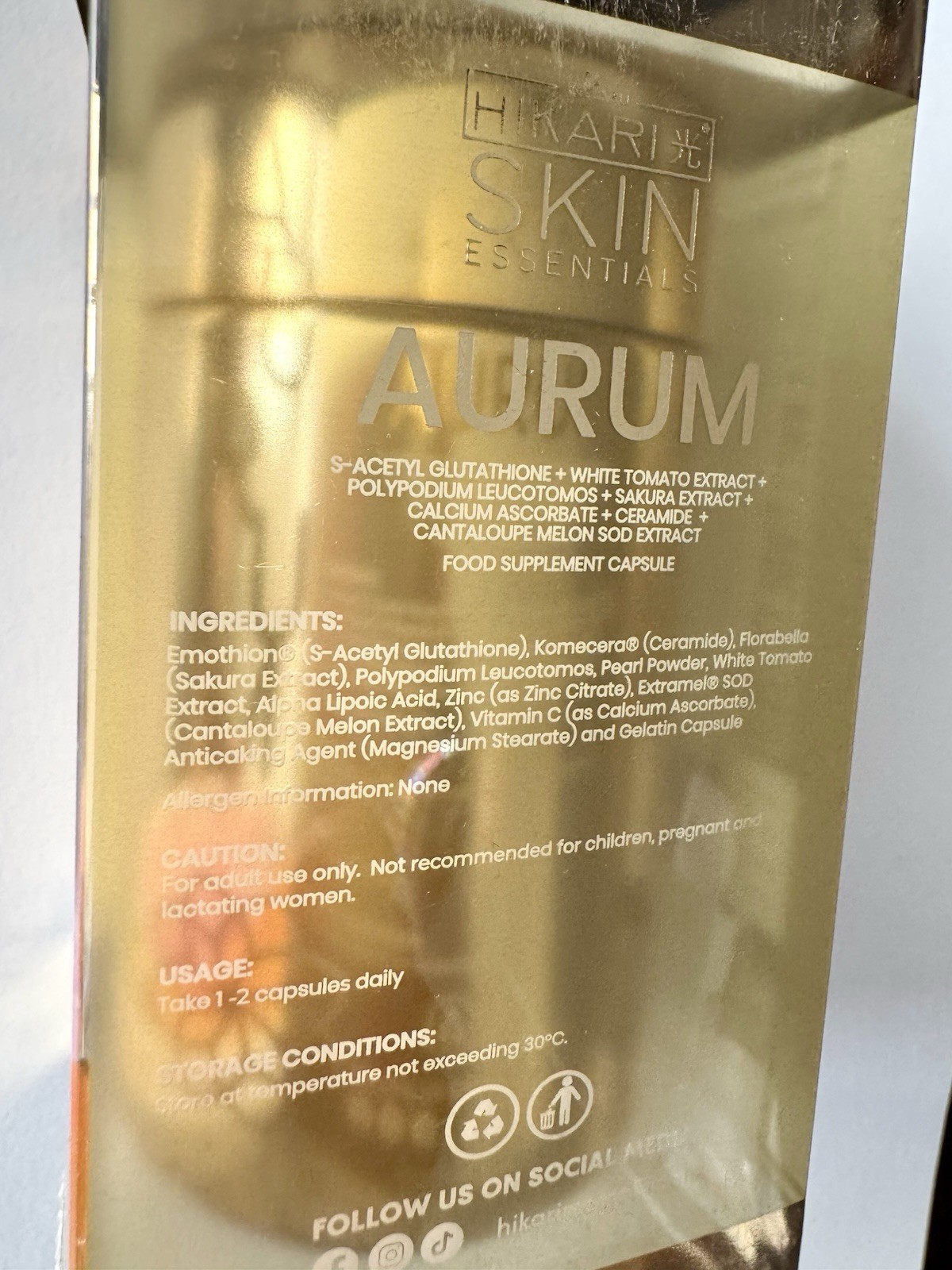 Hikari Aurum S-Acetyl Glutathione Sakura White Tomato Ceramide 30 Capsules
