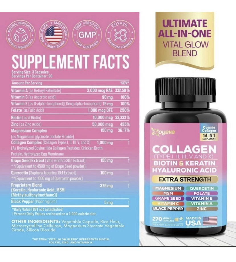 Collagen Zoyava Pills Peptides Types I, II, III, V & X – NEW ~ SHIPS FROM USA