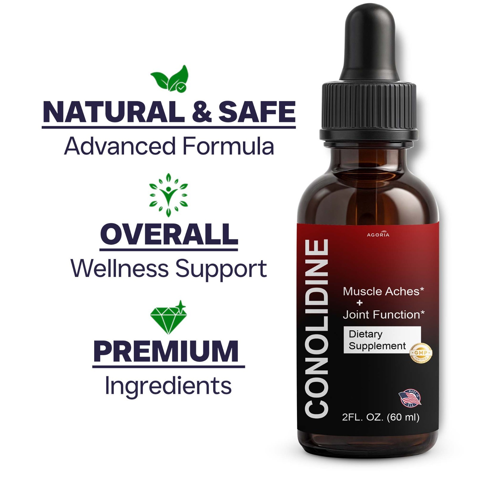 Conolidine Drops Muscle Aches + Joint Function Dietary Supplement Serum (5-Pack)