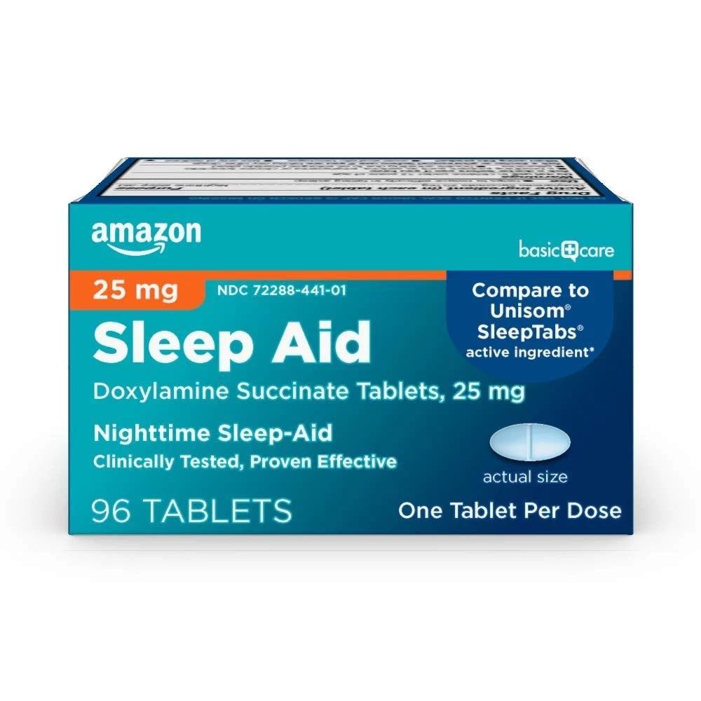 Amazon Basic Care Nighttime Sleep Aid Tablets for 96 Count (Pack of 1), White