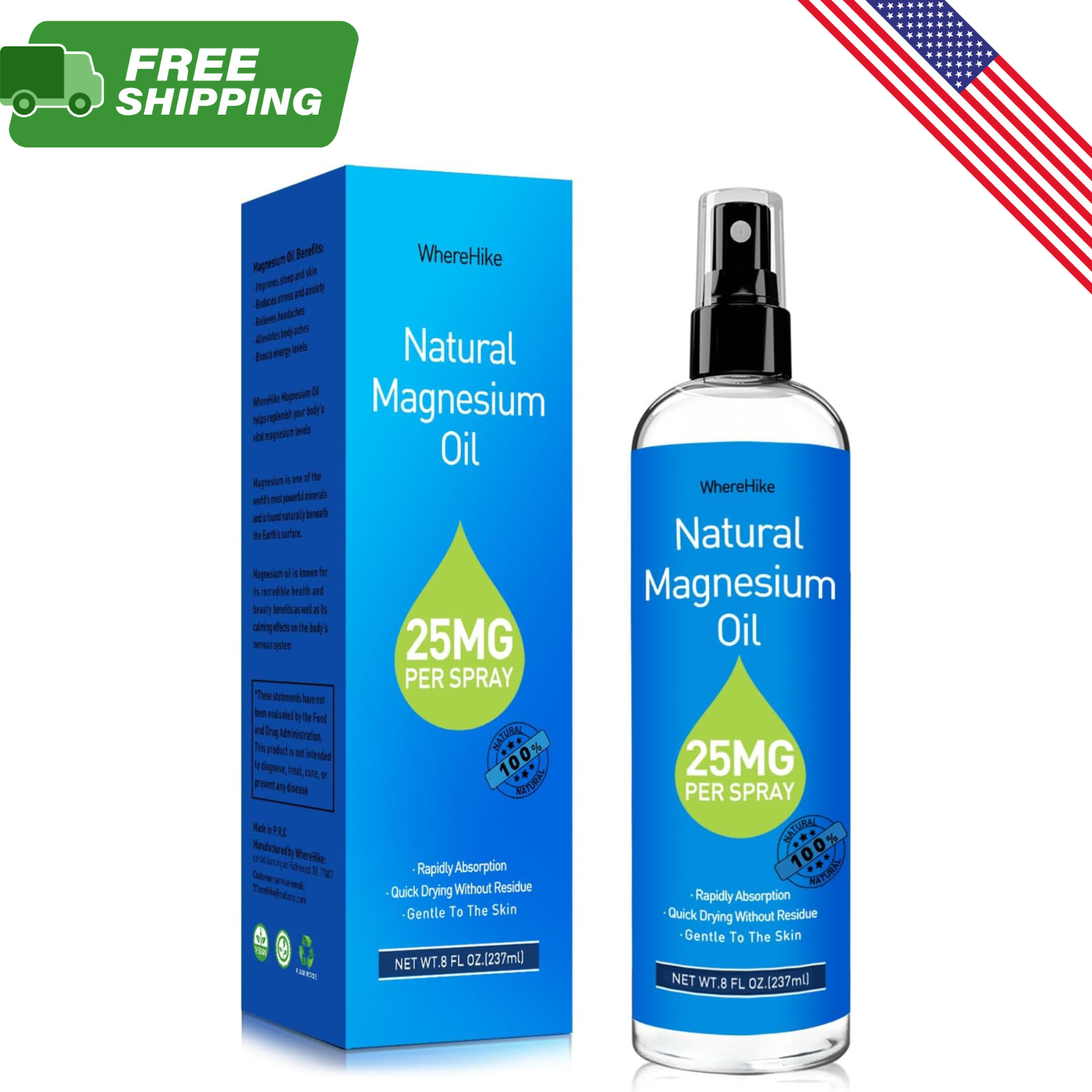 100% Pure Magnesium Oil Spray 8 fl oz – Quick Absorbing Muscle & Joint Relief ..
