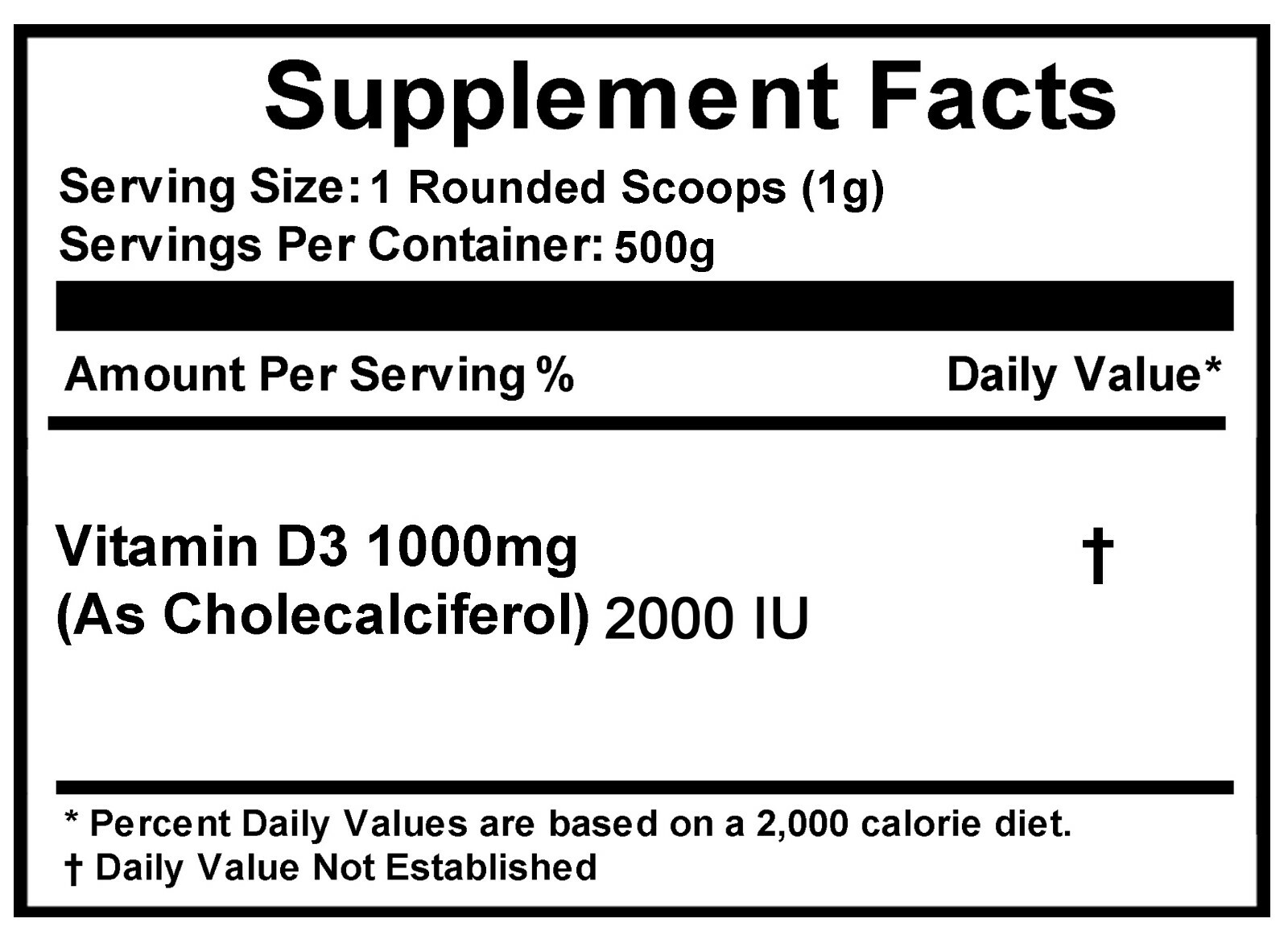 1.1 lb (500g) NEW 100% PURE VITAMIN D3 (CHOLECALCIFEROL) POWDER 2000IU/G