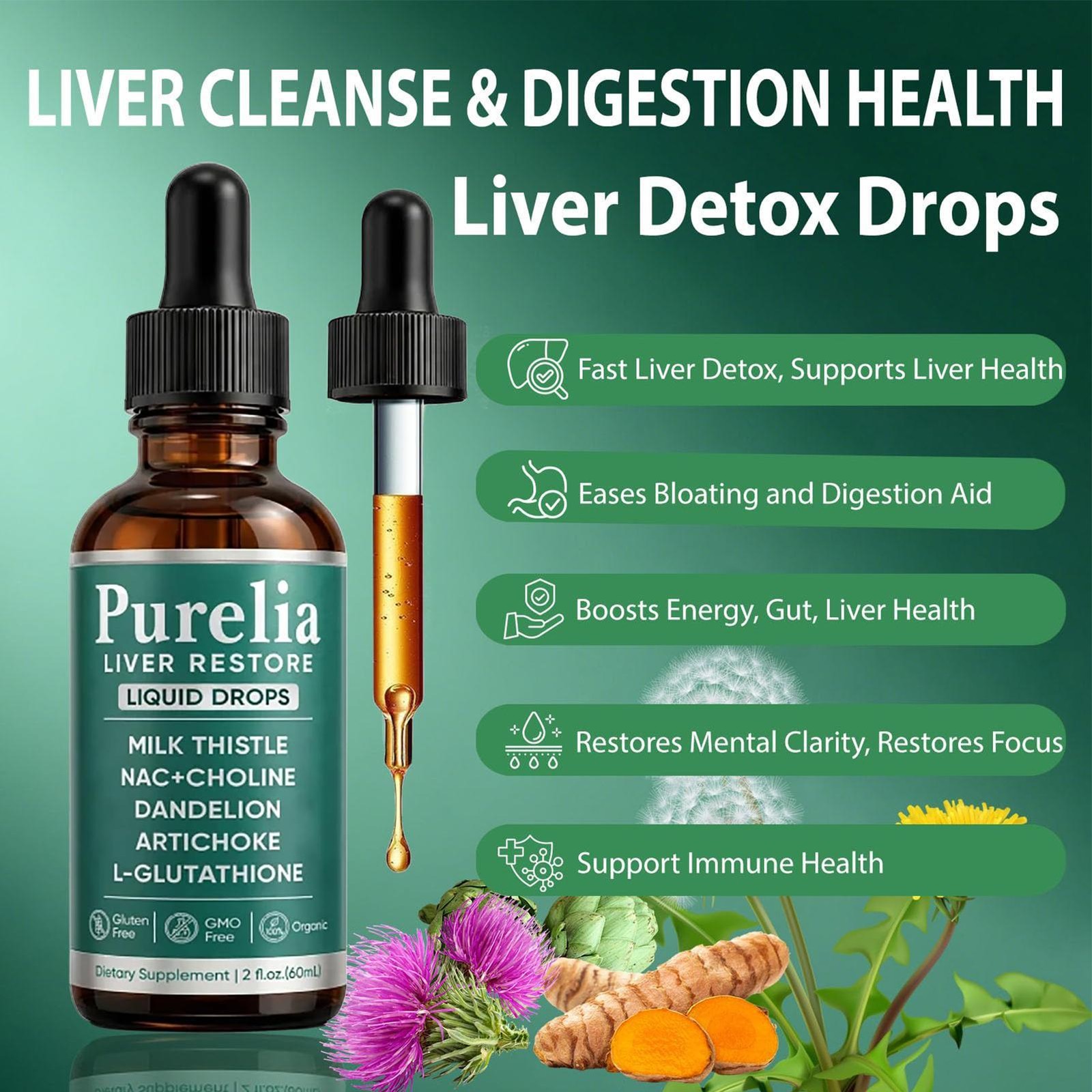 Purelia Liver Restore Drops – Complete Liver Detox Support Supplement 60ml