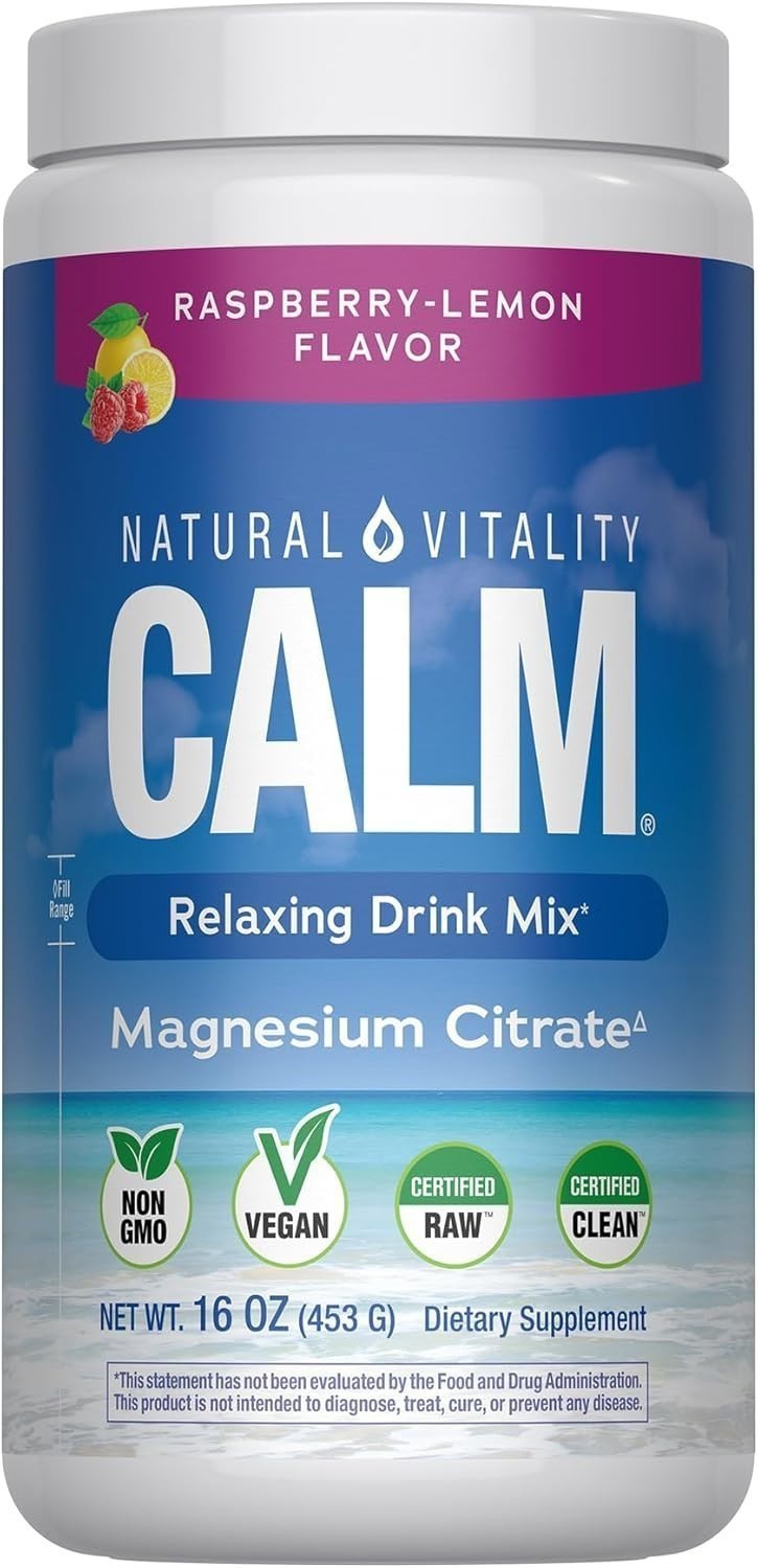 Calm Magnesium Powder Natural Vitality Raspberry Lemon Flavor 16oz Supplement