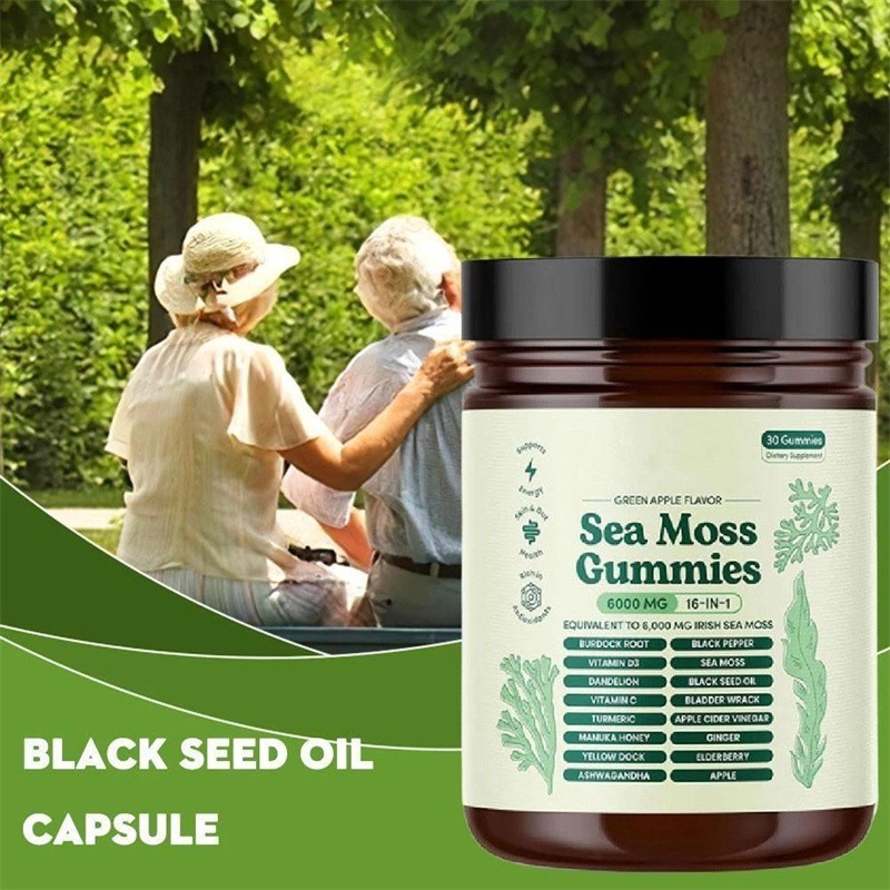 3PCS 16 IN 1 Organic Sea Moss Gummy Irishmoss Extract 6000Mg Green Apple Flavor