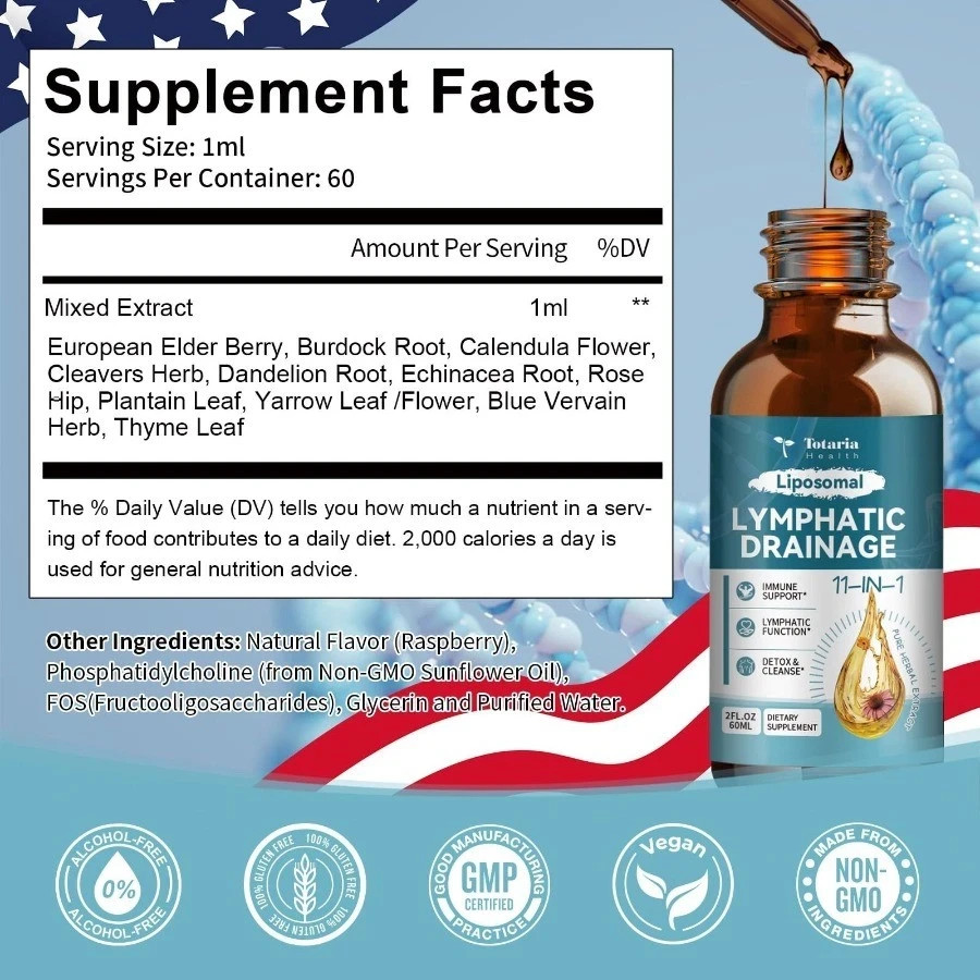 Liposomal Lymphatic Drainage Drops 11 in 1 Organic Lymph Support