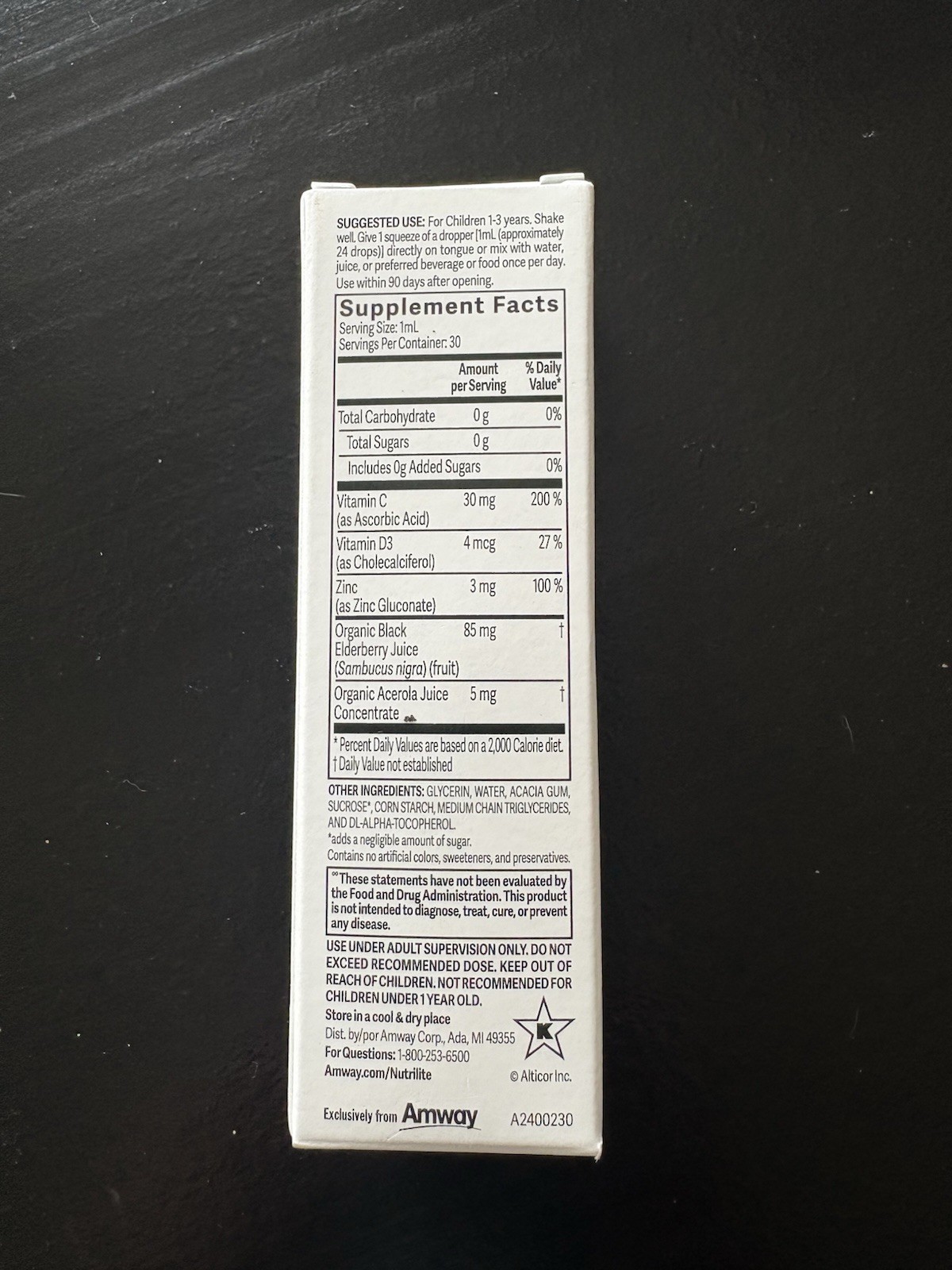 Amway Nutrilite Kids Toddler Immunity Drops 30mL Vitamin C D Zinc Elderberry