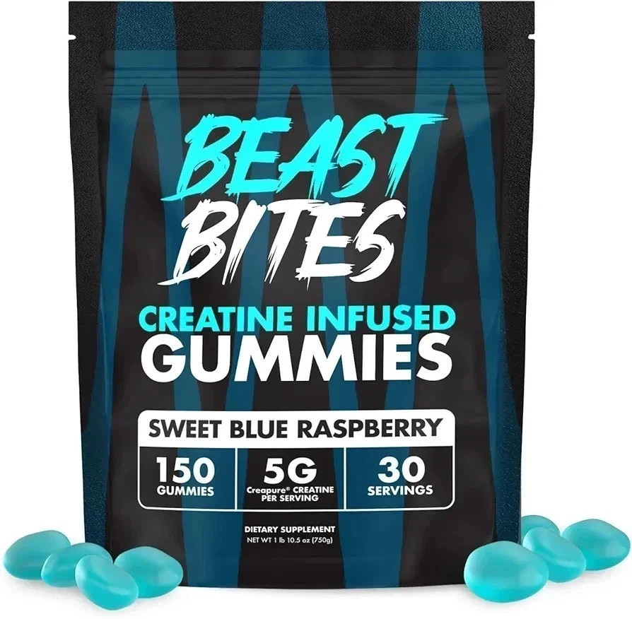 FRESH Beast Bites Creatine Gummies Blue Raspberry 150ct FREE SHIPPING GOOD